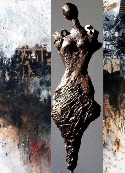 Bronze-Arbeiten von Anneliese Hophan und Malerei und Collage von Silvia Jeanneret